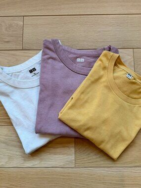 Set of 3 Uniqlo Cotton T-Shirts White Pink Yellow Large / XL